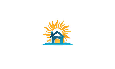 simple home real estate sun logo icon vector white background