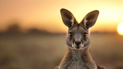 Fototapeta premium Curious Baby Kangaroo Emerging from Mother's Pouch in Outback Wildlife Scene