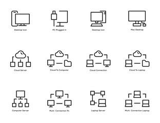 Line Style icon set. Desktop, cloud server, computer, laptop icon for apps and website