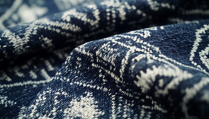 Obraz premium Close-Up of Ikat Fabric from Southeast Asia with Intricate Indigo Patterns