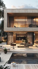 Minimalist urban villa with large, open spaces.