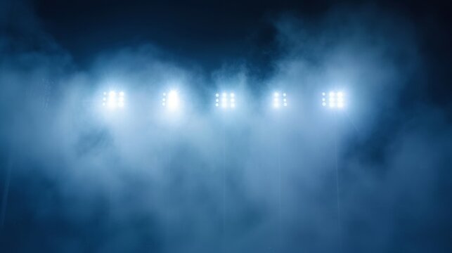 A night scene with intense lights and smoky atmosphere captures mystery and suspense. Sparse dots add to the enigmatic feel of the image.