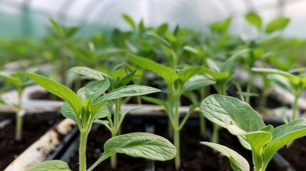 Thriving Young Seedlings in Greenhouse - Agriculture Concept Showing Healthy Plant Growth and Transplantation Preparation