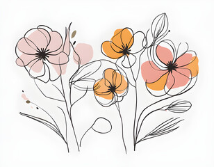 colorful Abstract flower with flowers by one line vector drawing. Portrait minimalistic style background