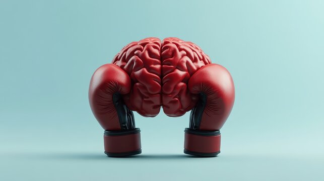 A creative depiction of a brain wearing boxing gloves, symbolizing mental strength and resilience in competition and sports.