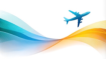Fototapeta premium Airplane with abstract digital wavy lines, Concept of Advanced Air Travel and Communication