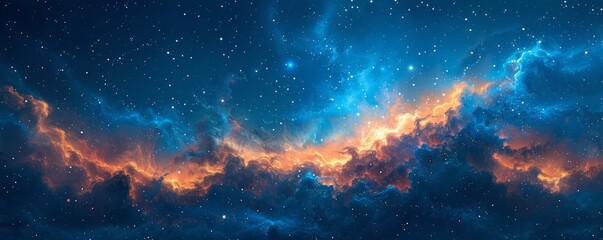 Fototapeta premium A beautiful blue sky with orange clouds and stars