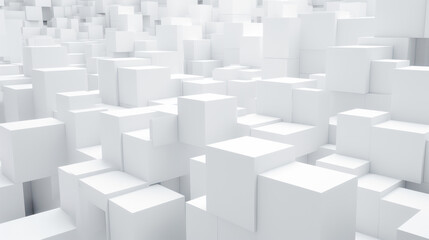Obraz premium Cube background. Vast array of white cubes of different sizes, arranged in a random pattern. Minimalist color scheme and geometric pattern.