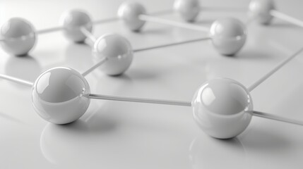 Spheres connected by lines illustrate a molecular structure in a contemporary lab environment