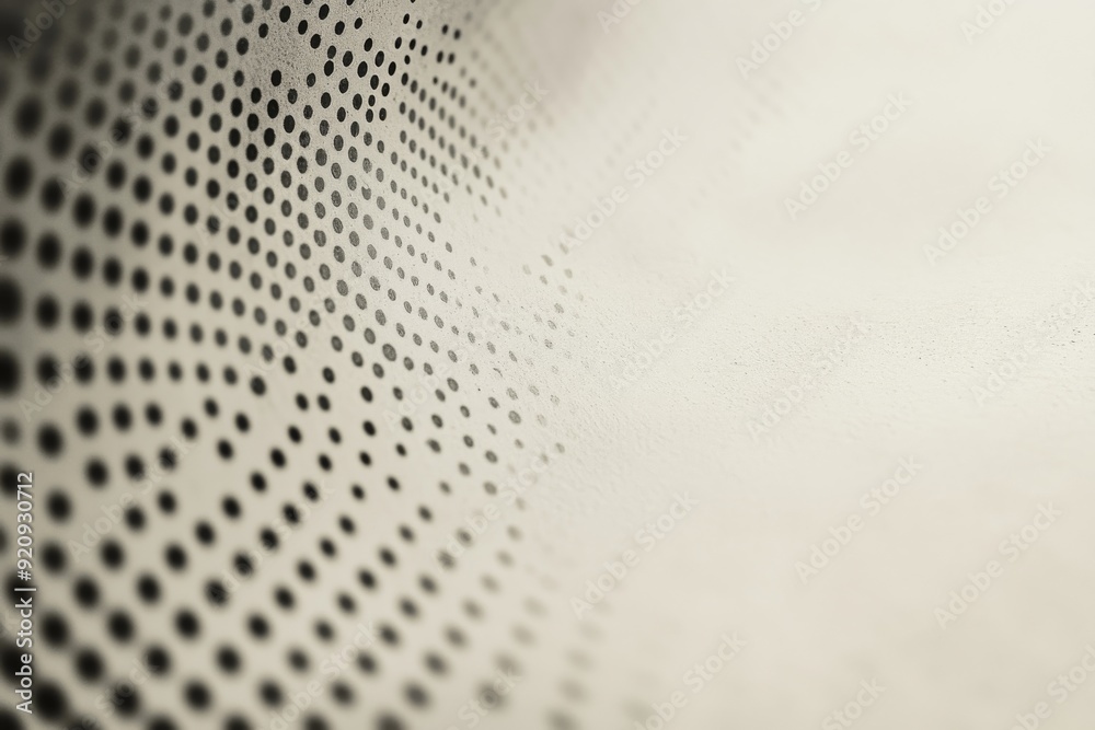 Poster a minimal composition showcasing a gradient of soft white and grey dots in a halftone pattern, creat