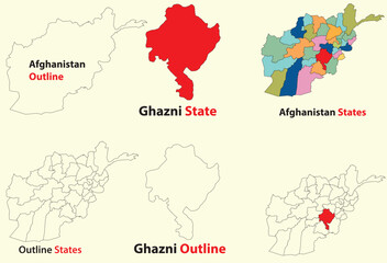 Ghazni map vector of Afghanistan, Ghazni line map, Ghazni with city map, Ghazni outline map