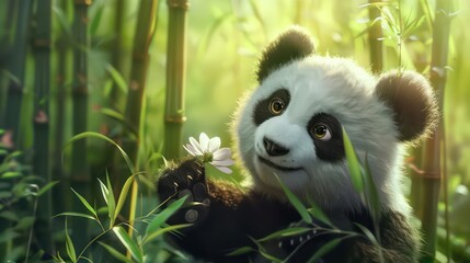 Obraz premium Adorable Panda Cub in a Bamboo Forest