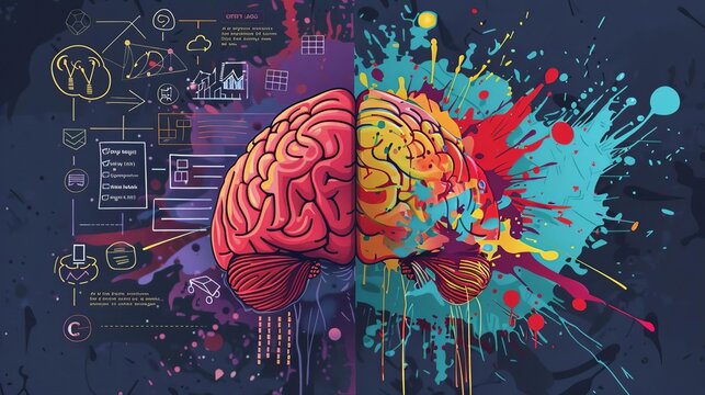 Human Brain Creative  logic   A brain depicted in two styles