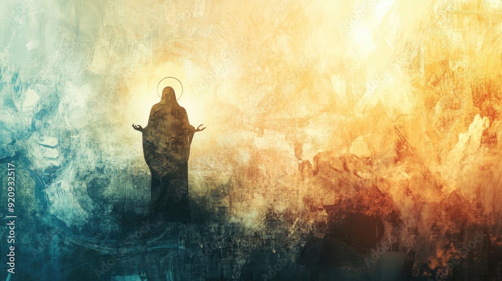 Poster Soft abstract background with religious icons subtly embedded, creating a calming and unifying visual experience