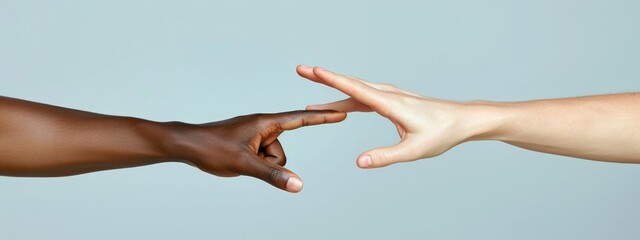  A tight shot of two people extending one hand towards each other