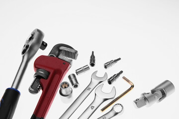 Set of auto mechanic's tools on white background