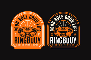 nautical lifebuoy maritime safety badge logo design for sailors, cruises, safety and shipping. rescue ring, safety lifeguard, belt pool lifesaver, float or ring buoy emergency emblem logo collection