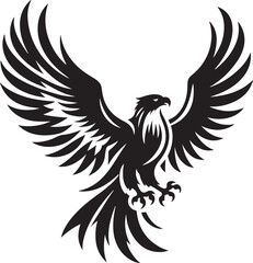 A powerful eagle silhouette in flight, wings spread wide with sharp, defined lines, symbolizing freedom and strength.