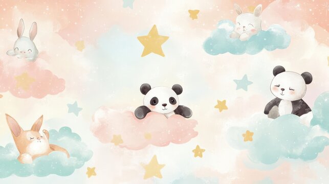 Fototapeta A delightful cute wallpaper featuring adorable animals