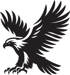 A powerful eagle silhouette in flight, wings spread wide with sharp, defined lines, symbolizing freedom and strength.