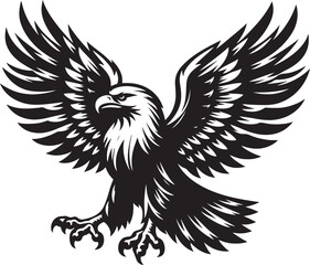 A powerful eagle silhouette in flight, wings spread wide with sharp, defined lines, symbolizing freedom and strength.