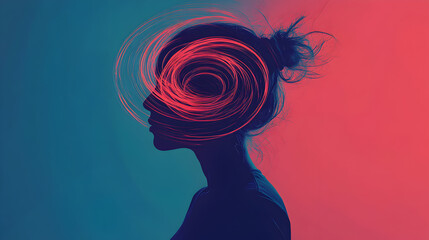 A silhouette of a person with an infinite loop inside their head, symbolizing repetitive, cyclical thoughts or anxiety.


