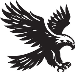 Fototapeta premium A powerful eagle silhouette in flight, wings spread wide with sharp, defined lines, symbolizing freedom and strength.