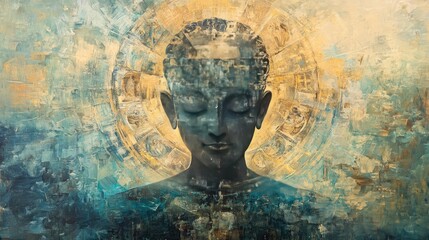 Fototapeta premium Subtle abstract art featuring blended religious icons, creating a harmonious and reflective visual experience