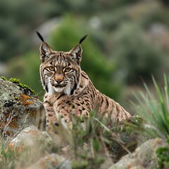 Obraz premium Beautiful Iberian Lynx in the Mediterranean Scrublands of Spain