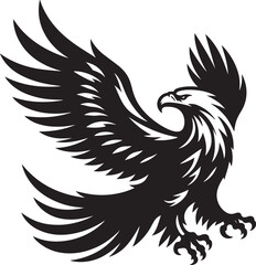A powerful eagle silhouette in flight, wings spread wide with sharp, defined lines, symbolizing freedom and strength.
