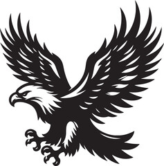 A powerful eagle silhouette in flight, wings spread wide with sharp, defined lines, symbolizing freedom and strength.