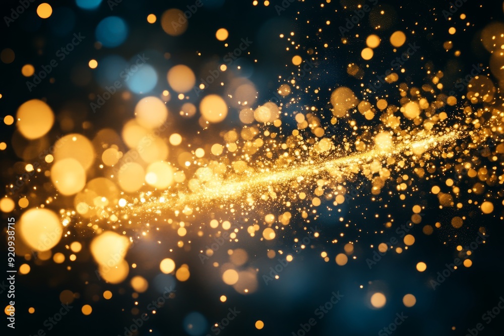 Poster golden sparks burst against a dark backdrop, creating a dynamic display of light and color, evoking 