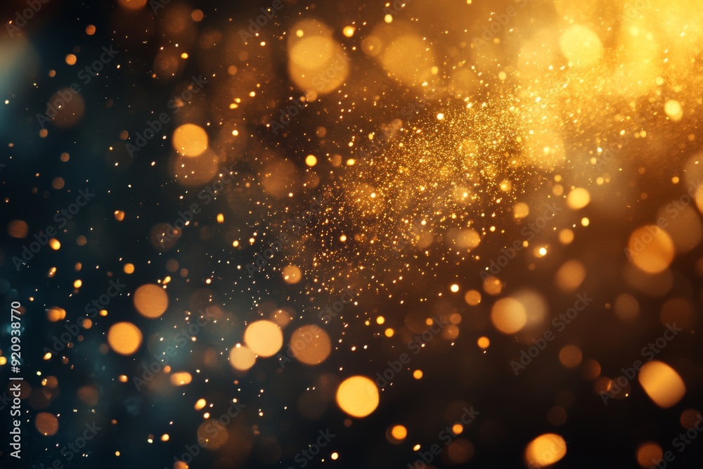 Poster golden sparks and vibrant light burst forth dynamically against a contrasting dark backdrop, creatin