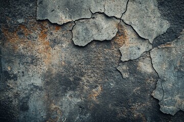 Detailed texture of an aged concrete surface reveals deep cracks and roughness, highlighting years of wear and exposure in an urban setting
