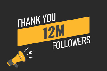 12000000 OR 12m followers celebration. Thank you 12000000 followers congratulation template banner. banner for social 12m friends and followers. celebrate subscribers and followers.
