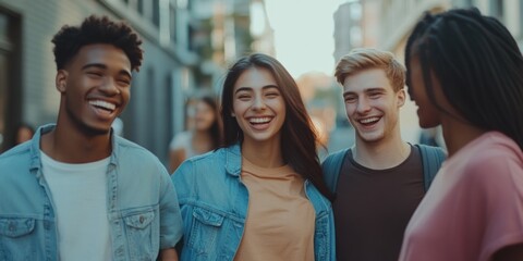 Obraz premium Happy Friends Chatting Outside