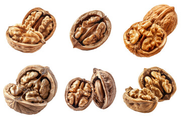 Obraz premium Multiple Views of a Cracked Open Walnut