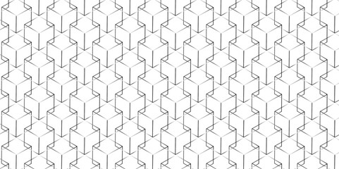 seamless abstract black and white cube pattern with square hexagon tile, cube grid mosaic honeycomb diamond triangle structure shape wallpaper.