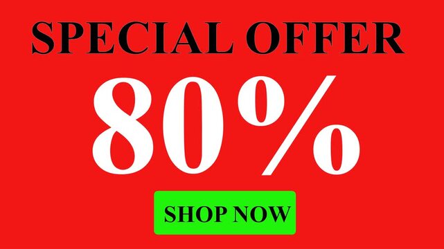 Red background with special offer of 80% off, featuring a green Shop Now button. Ideal for limitedtime promotions on websites