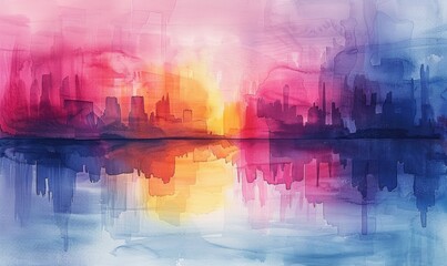 Naklejka premium Watercolor abstract twilight reflections on white.