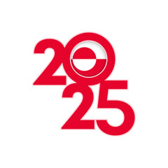 2025 banner with Greenland flag inside. Vector illustration.