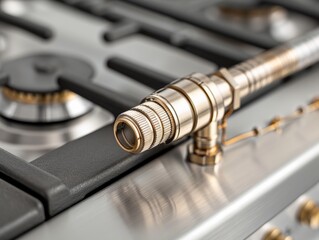 Close up of a Kitchen Fire Suppression System Nozzle Installed Above a Stove with White Background