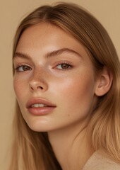 Obraz premium A woman with light brown hair and a tan complexion