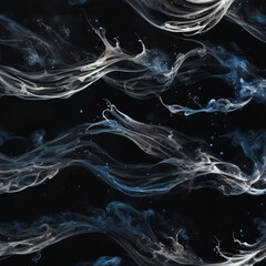 Black background with an explosion of blue and white ink forming a current of waves