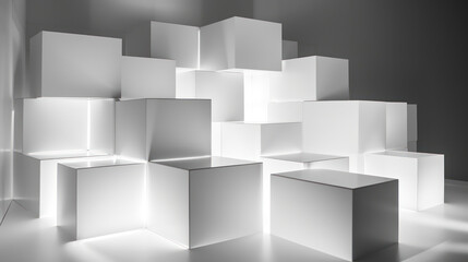 Collection of white cubes arranged randomly. Cubes background.