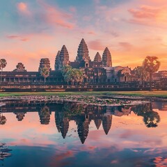 Obraz premium Serene Sunrise at Angkor Wat, Cambodia