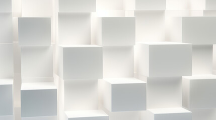 Obraz premium Collection of white cubes arranged randomly on a white background. Cubes background.
