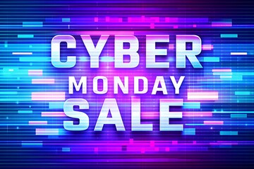 Obraz premium Cyber Monday Sale card - Digital Glitch Effect- Cyber Monday banner with a digital glitch or pixelated effect. Graphic art illustration