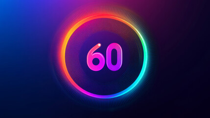Colorful neon gradient circle banner. Up to 60% discount. Sale offer price sign. Special offer symbol. Save 60%. Discount tag with blurred message. Grainy noise texture with color gradation.