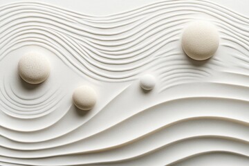 Explore a serene Zen garden showcasing calming circular patterns in white sand, inviting peace and mindfulness in its minimalist design